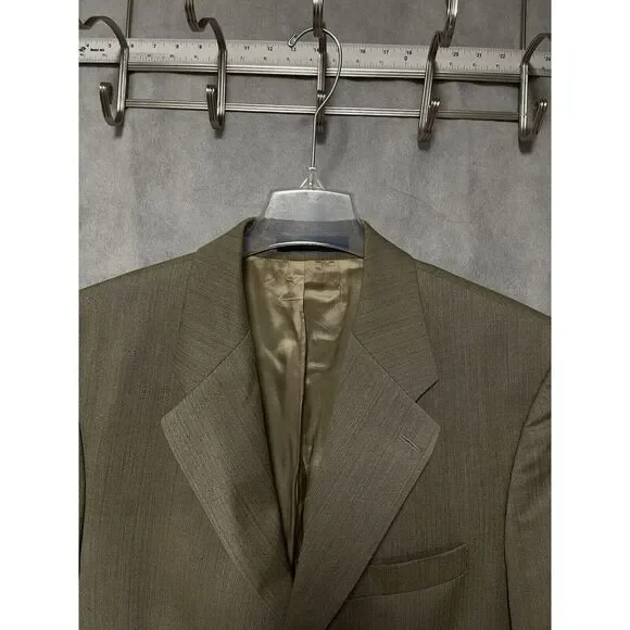 Chaps Ralph Lauren Suit‎ Men 40L Beige 3 Btn Herringbone Wool 34X32 Pants Luxury